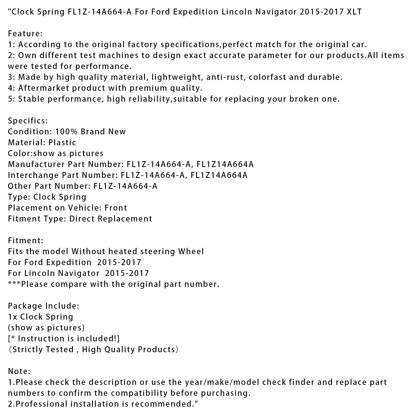 FL1Z-14A664-A Wycofanie Spring dla Ford Expedition, Lincoln Navigator XLT (2015-2017)