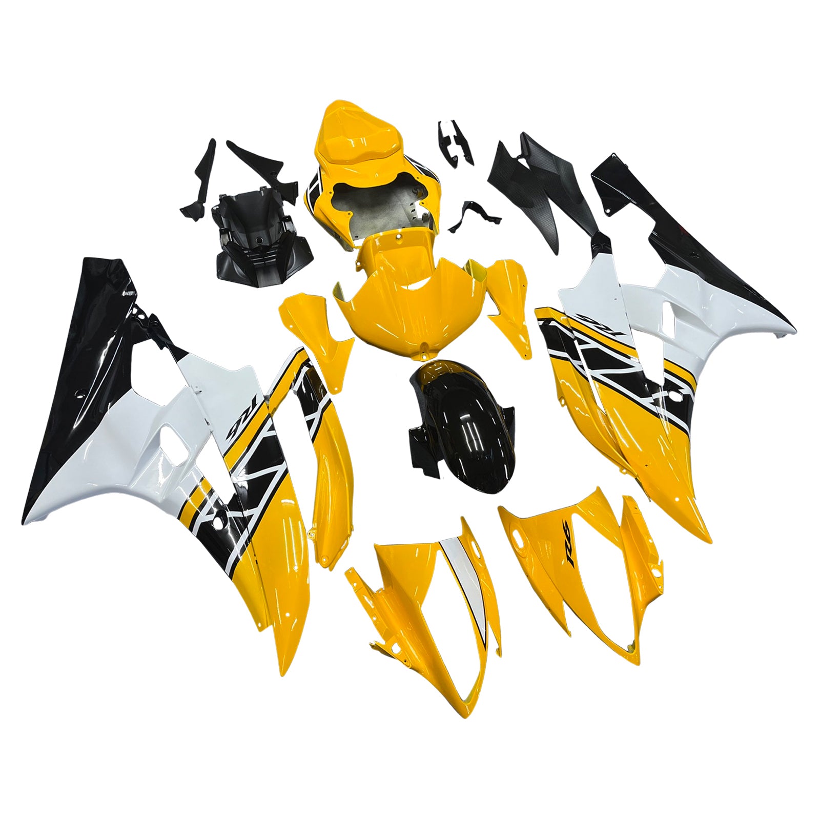 Kit carena in plastica per iniezione bianca gialla adatta per YAMAHA YZF-R6 2006 2007
