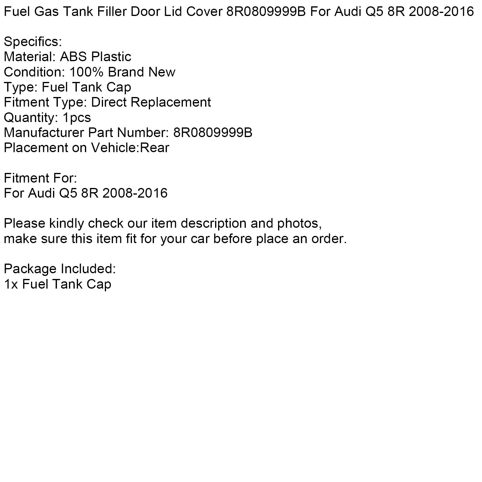Tapa del tanque de combustible 8R0809999B para Audi Q5 8R 2008-2016