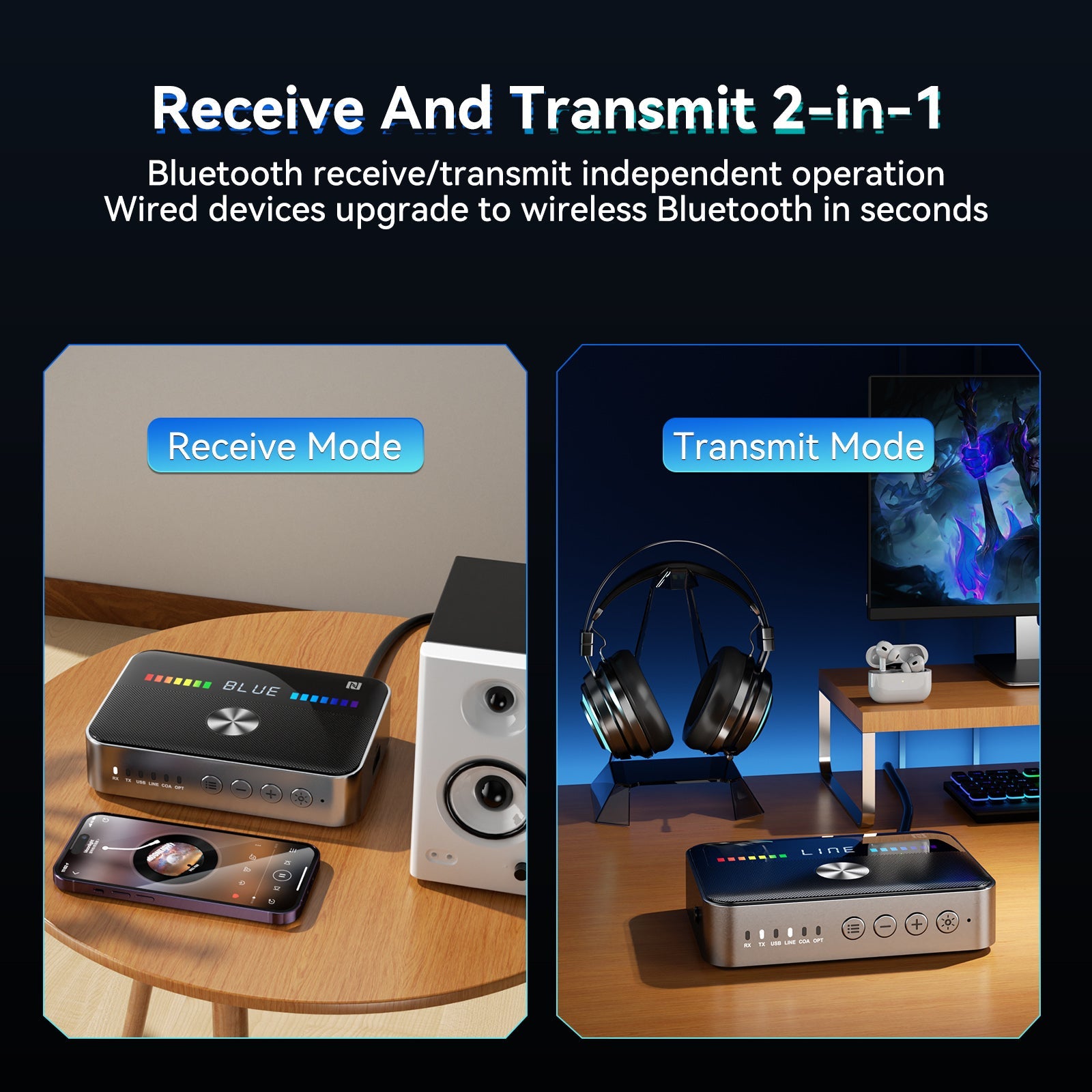 Receptor Bluetooth 5.3, Adaptador Bluetooth NFC, Transmisor HIFI de Fibra Óptica Coaxial