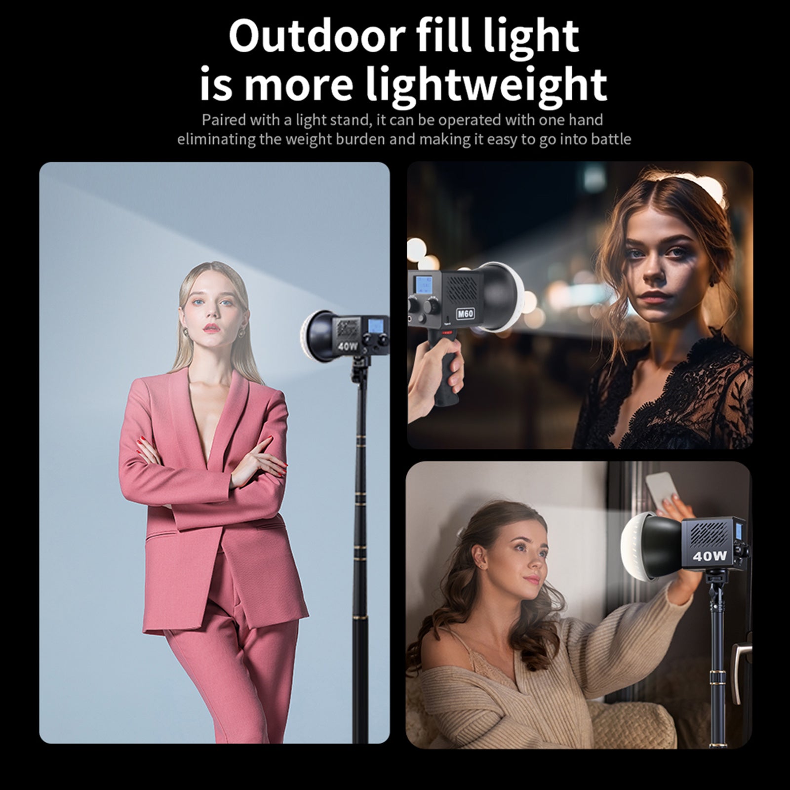 40W krachtige COB-fotografielamp M60 LED-buitenlamp op zonne-energie