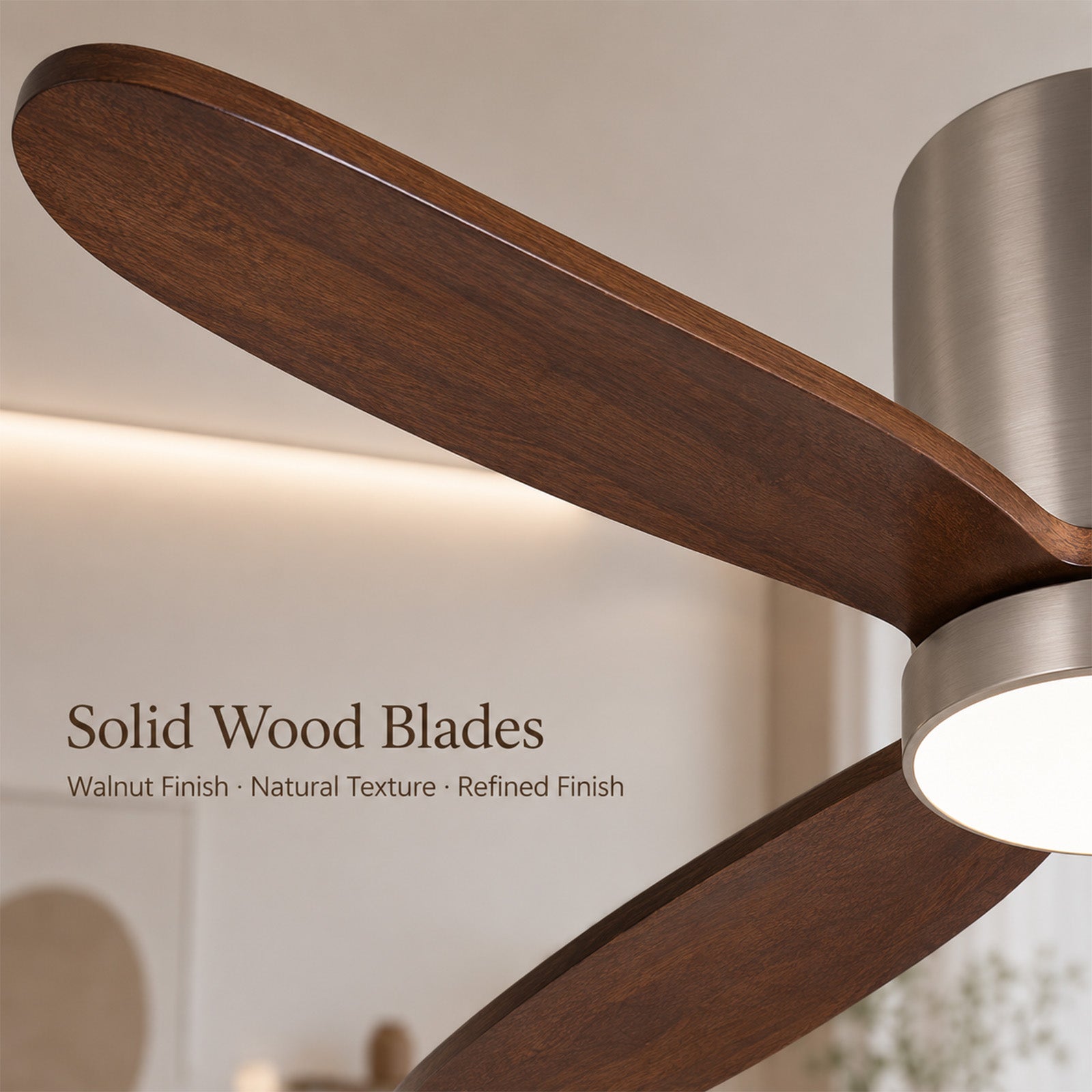 6 vitesses bois massif télécommande + application 3 couleurs réglables Ventilateur de plafond LED 132 cm