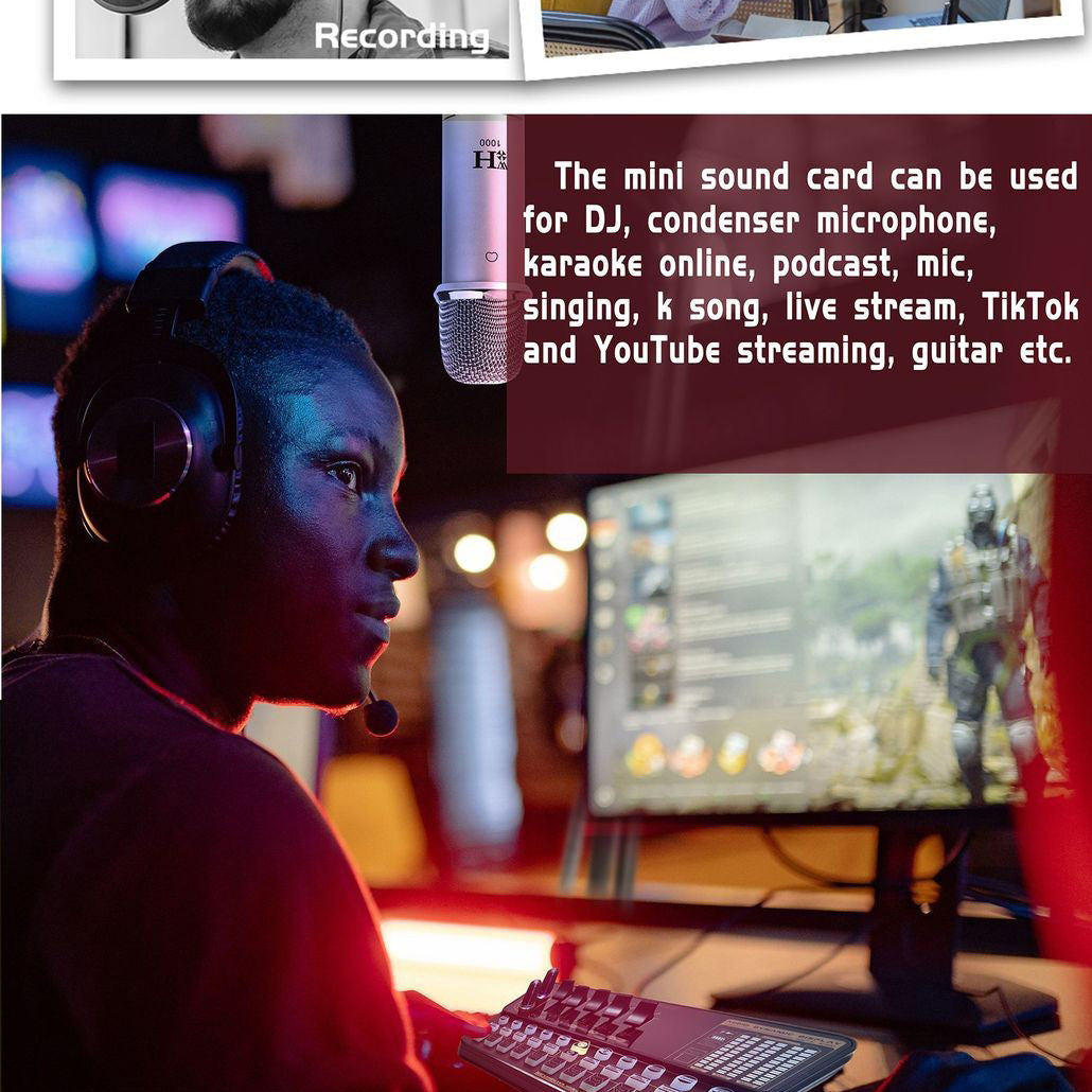 Tarjeta de sonido V10 Tarjeta de sonido en vivo Teléfono móvil Karaoke Computadora Equipo de transmisión en vivo Tik Tok