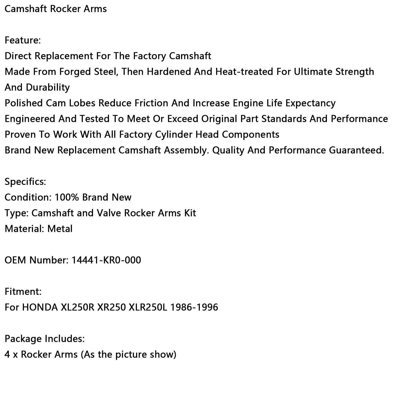 Honda-nokka-akseli Honde XL250R XR250 XLR250L 1986-1996 14441-KR0-000