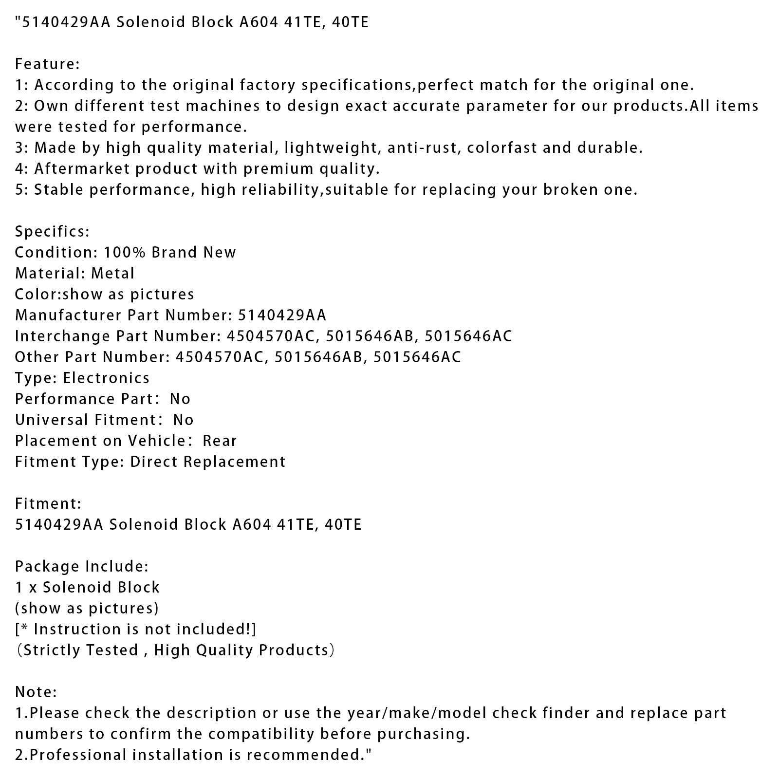 5140429aaa Solénoid Block A604 41te 40te