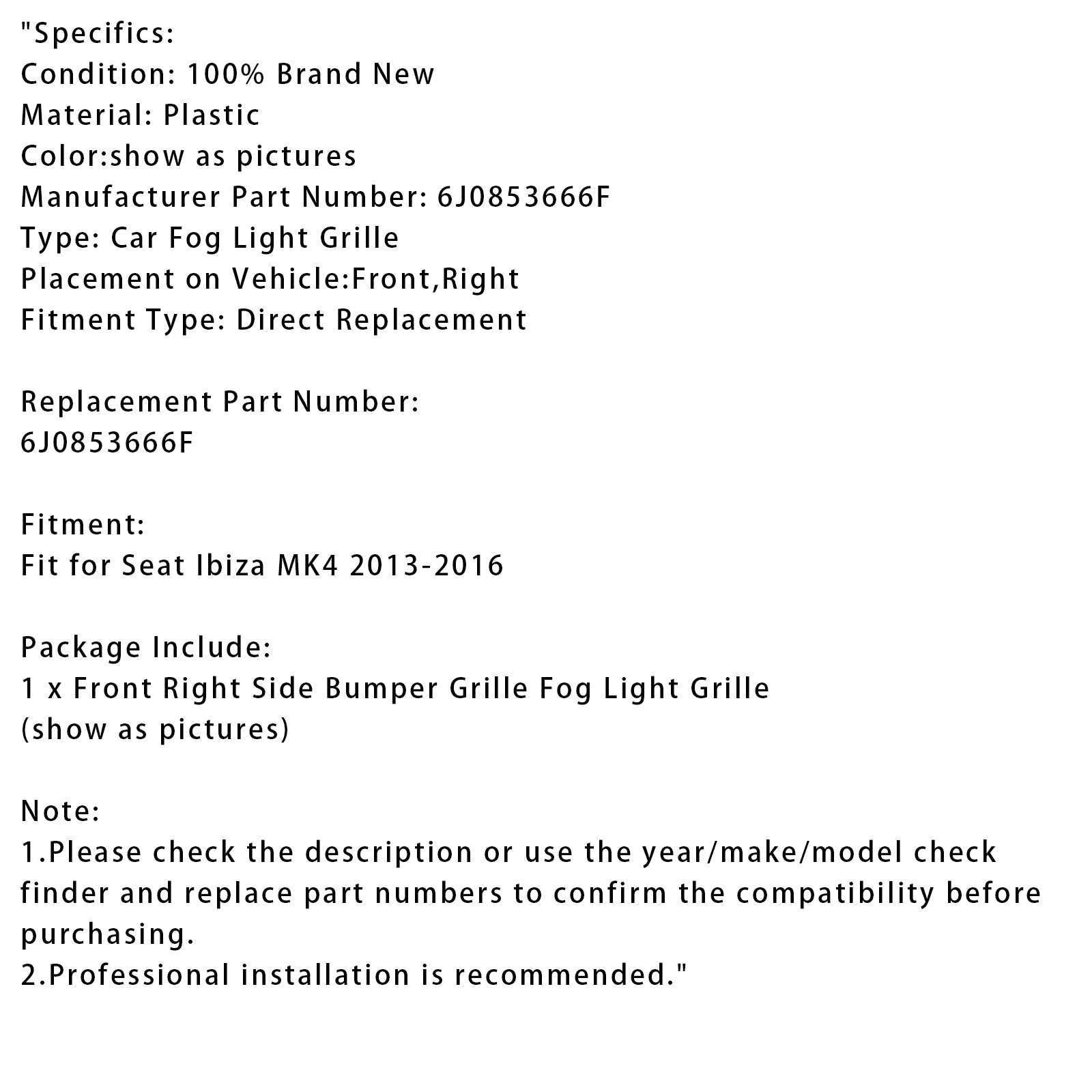 Fire Grille Fighter Side para el asiento Ibiza Mk4 2013-2016 6J085366F