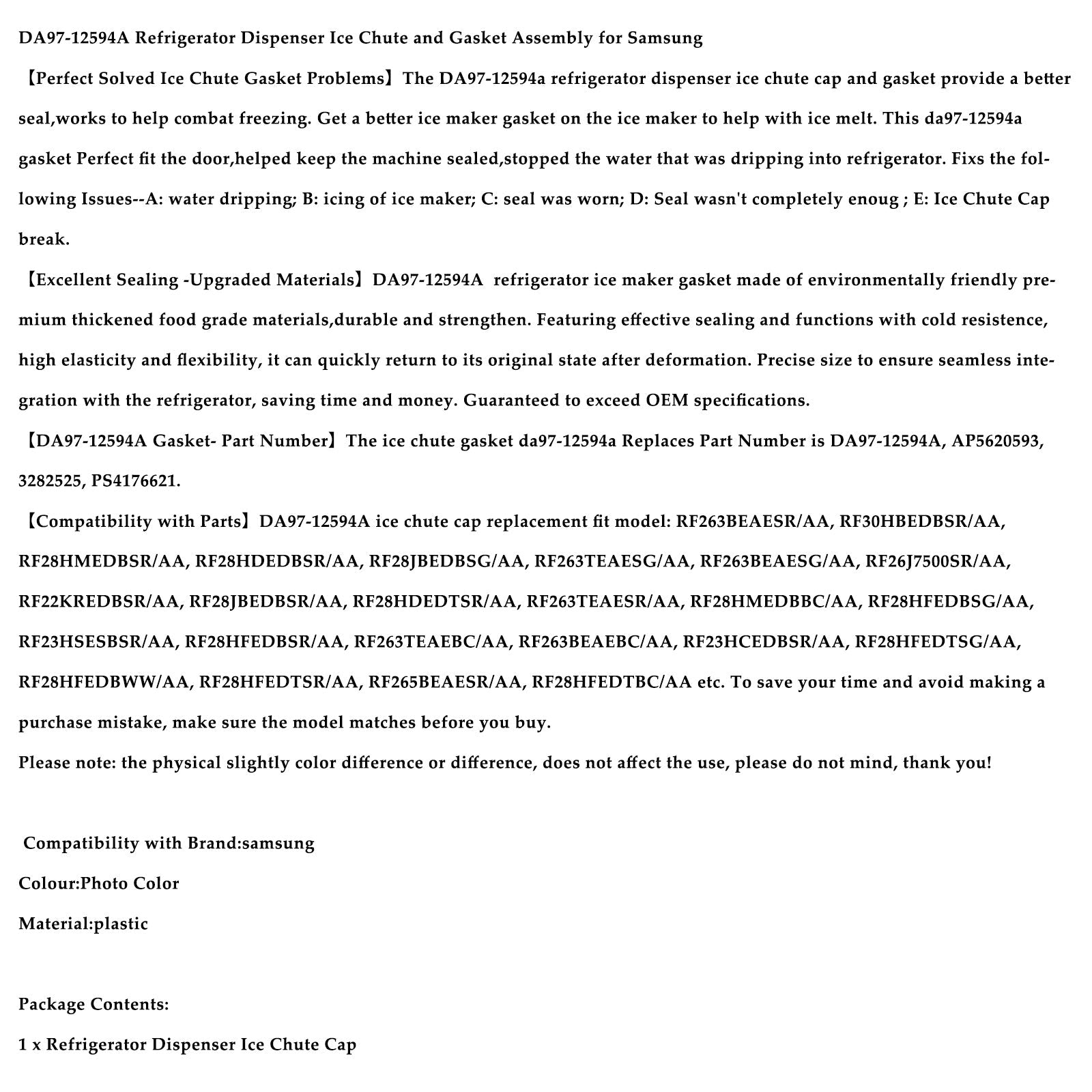 DA97-12594A Ensemble goulotte à glaçons et joint pour distributeur de réfrigérateur Samsung