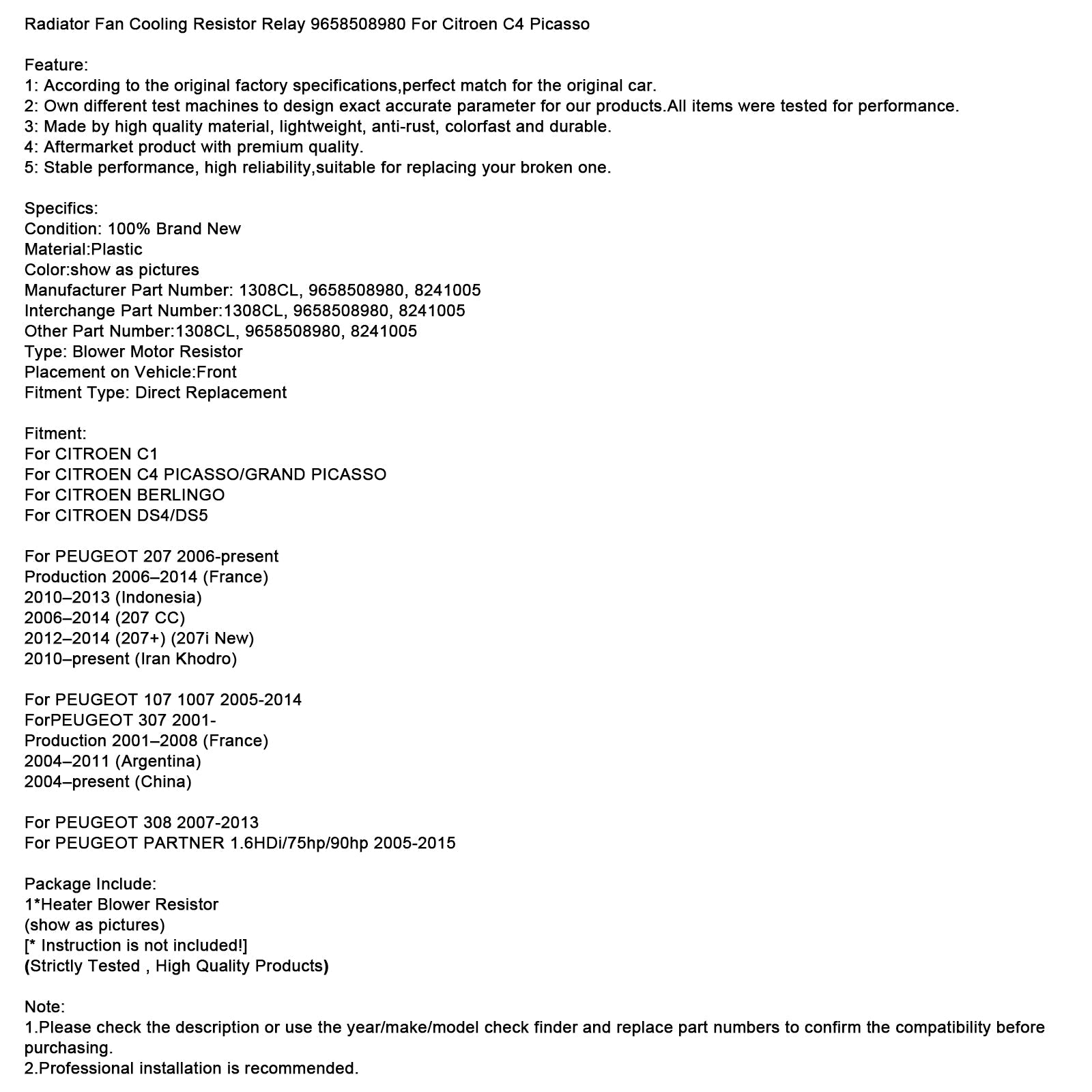 Chłodzenie wentylatora chłodnicy relais 9658508980 dla Citroën C4 Picasso