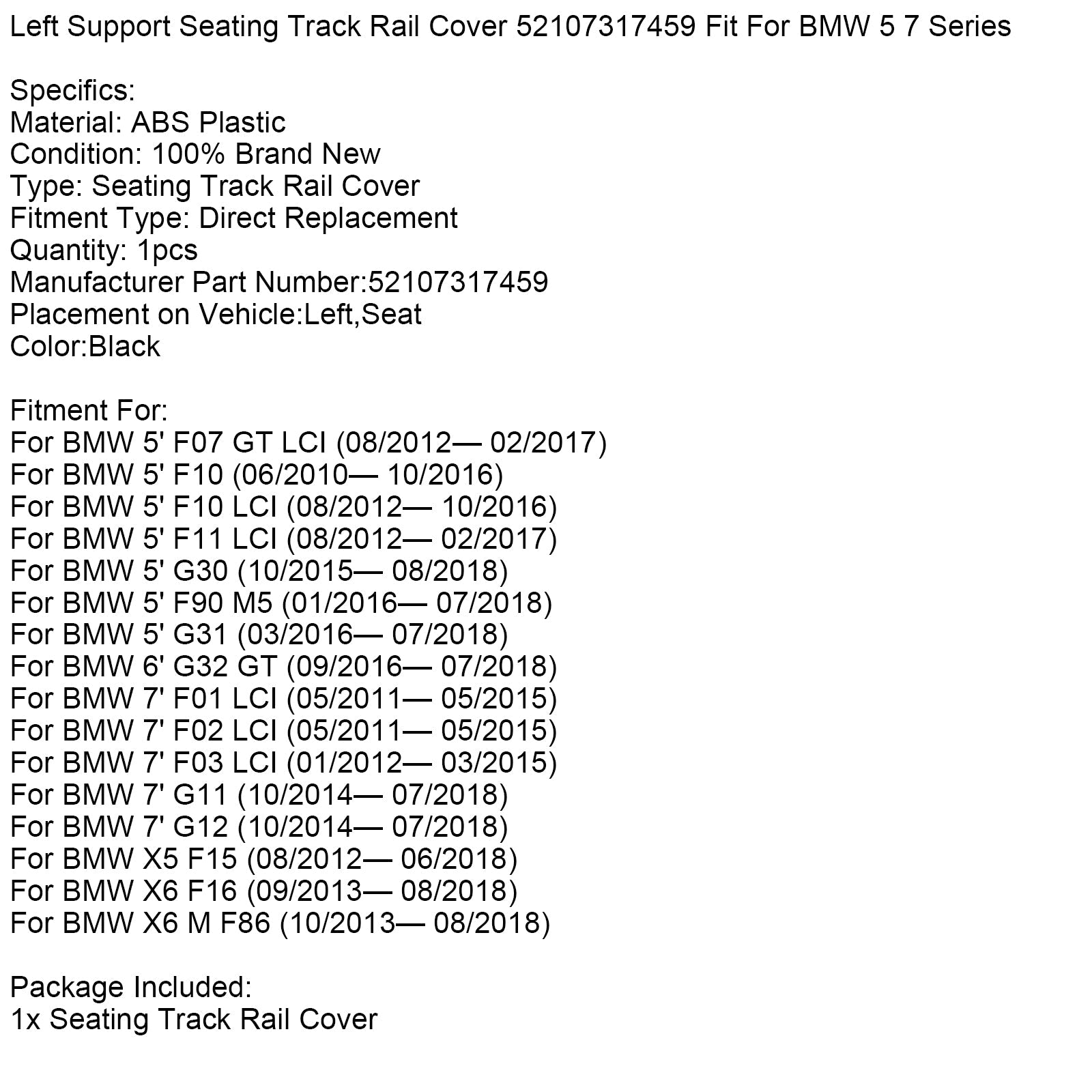 Osłona poręczy lewego siedzenia 52107317459 do BMW serii 5 i 7