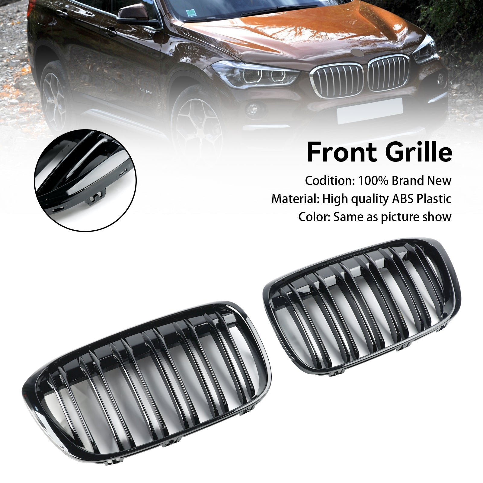 2016-2019 BMW X1 F48 F49 2PCS Glanzend Zwart Grille Grill