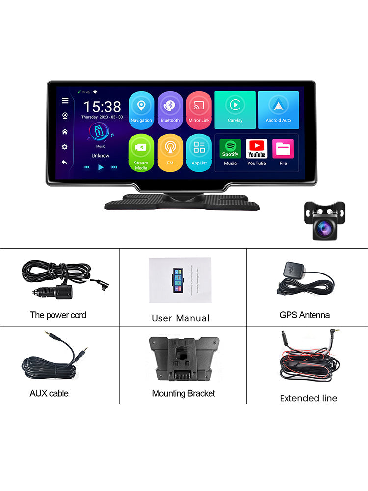 10,26"" Portable Bluetooth Navigation de voiture sans fil Carplay HD Grand écran tactile
