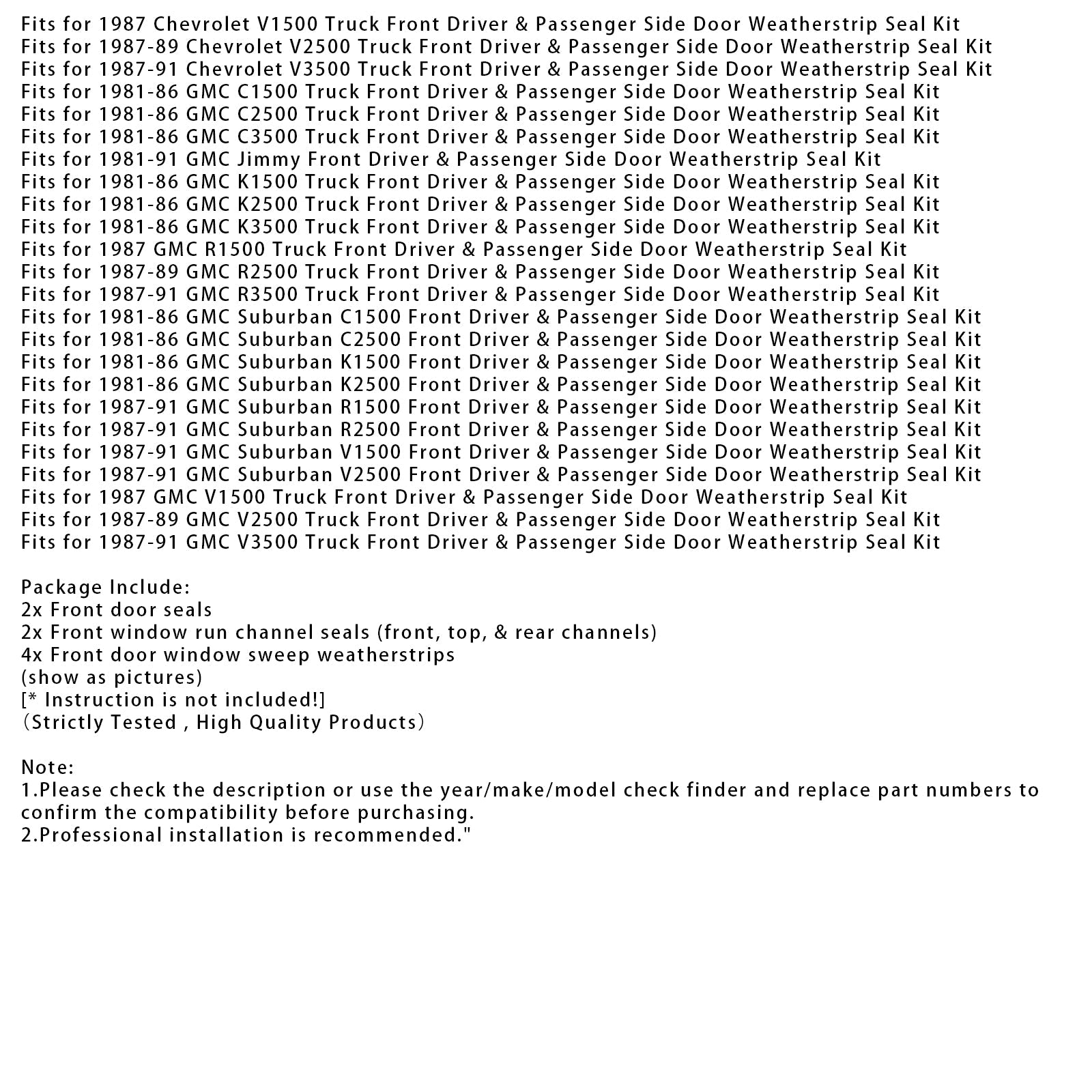 Kit di sigillo per porte e finestre per Chevy GMC C10 K10 1982-1991