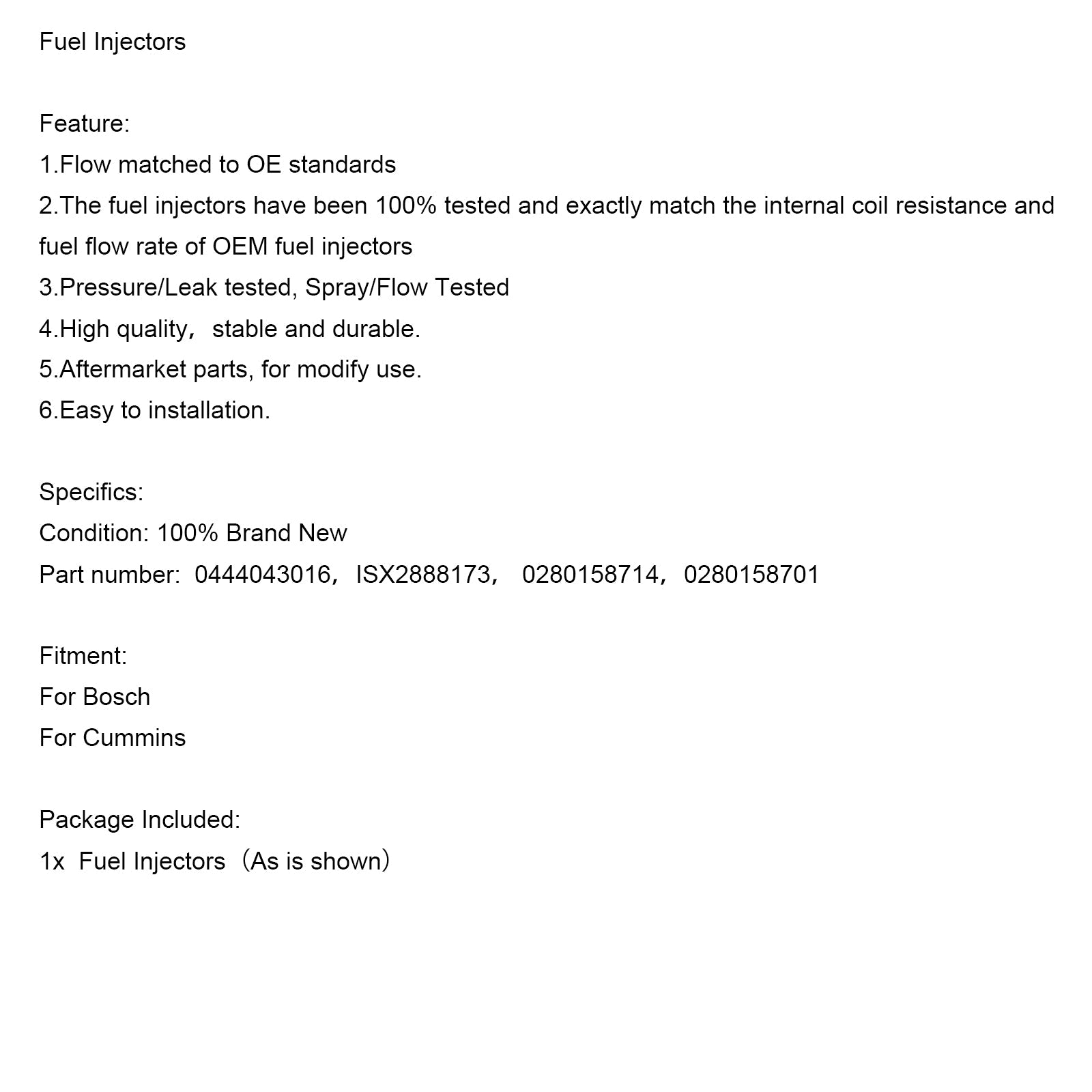 Wtryskiwacz paliwa Bosch Cummins 0280158714 0280158701 0444043016 ISX2888173