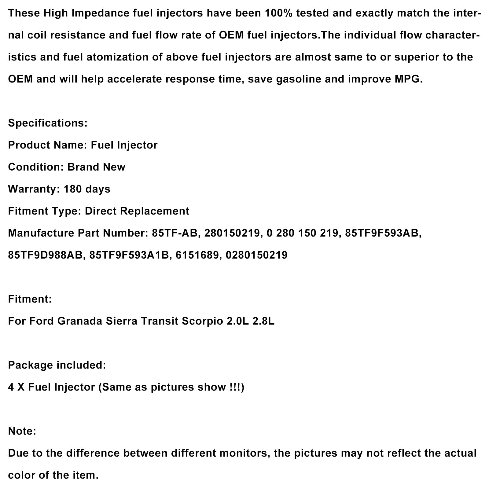 4 -Peide Injektor za gorivo 0280150219 za Ford Granada Sierra Transit Scorpio 2.0 2.8