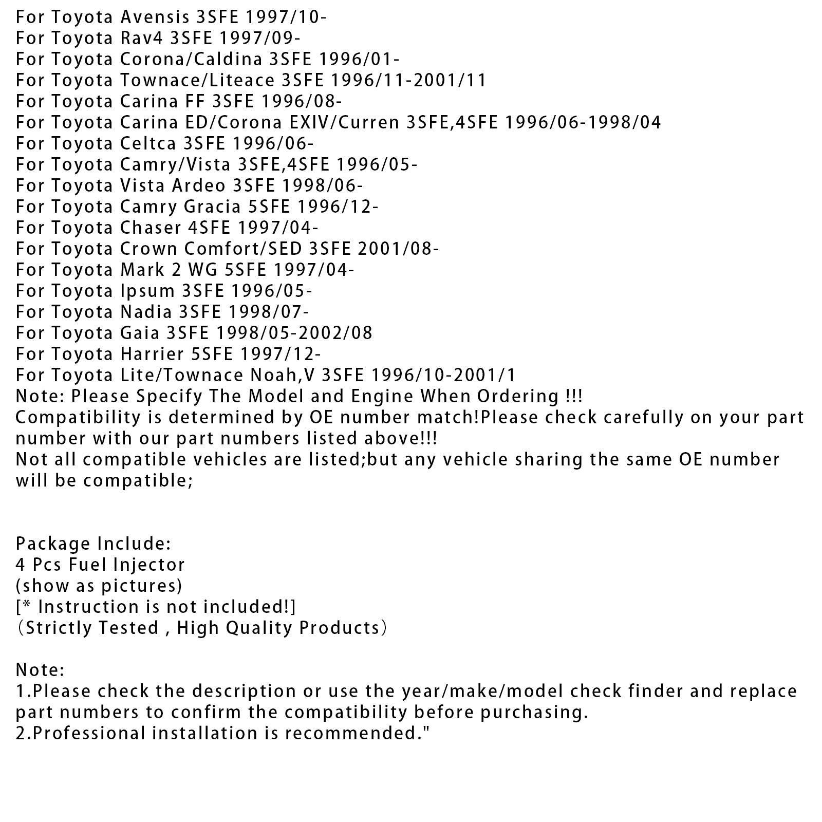 4 injecteurs de carburant pour Toyota Avensis Carina Corona RAV4 2.2L 3.0L 23250-74170