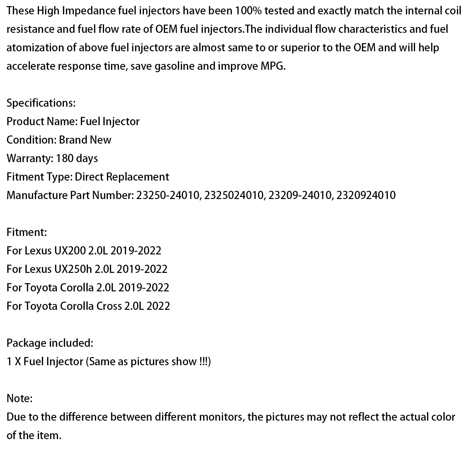 23250-24010 Brandstofinjector voor Lexus UX200 UX250H en Corolla 2019-2022