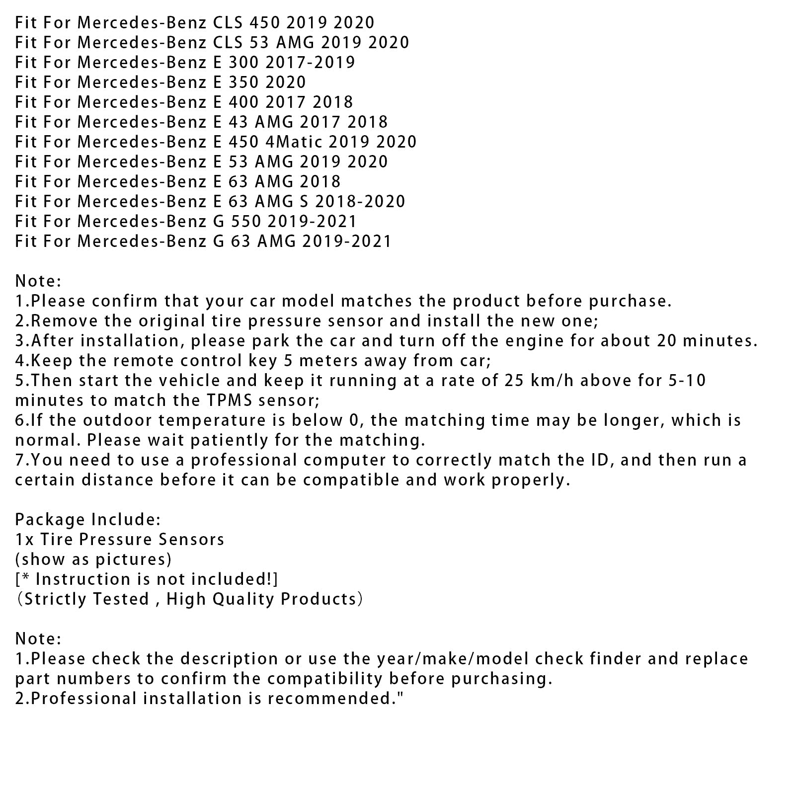 Capteur de pression des pneus TPMS 1X pour Mercedes-Benz Classe AE W213 A0009052102