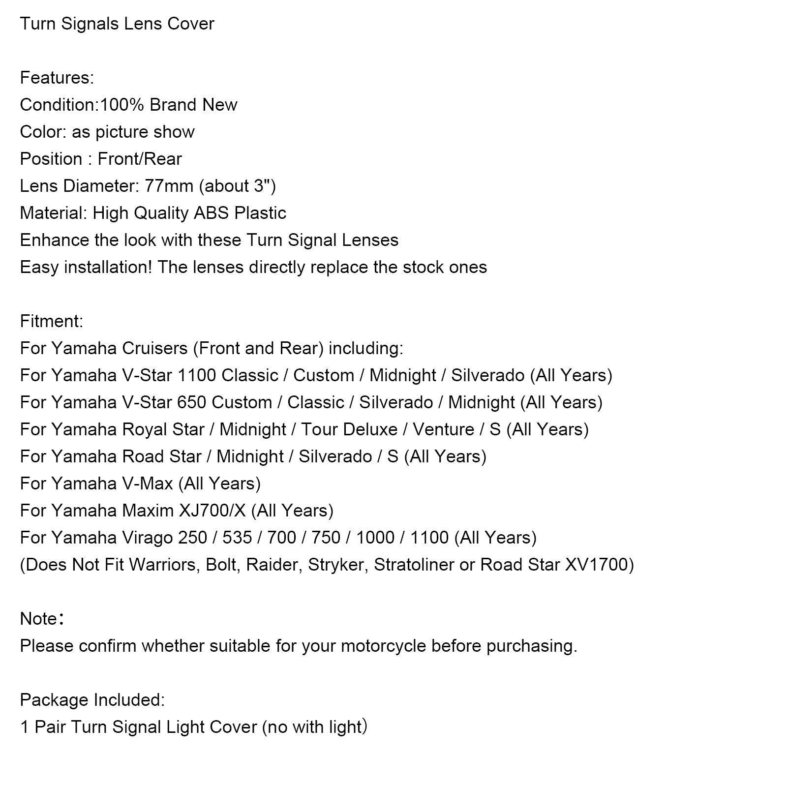 Cubierta de lentejas de los indicadores delanteros/traseros para la estrella de ruta Yamaha V-Star1100 XVS650