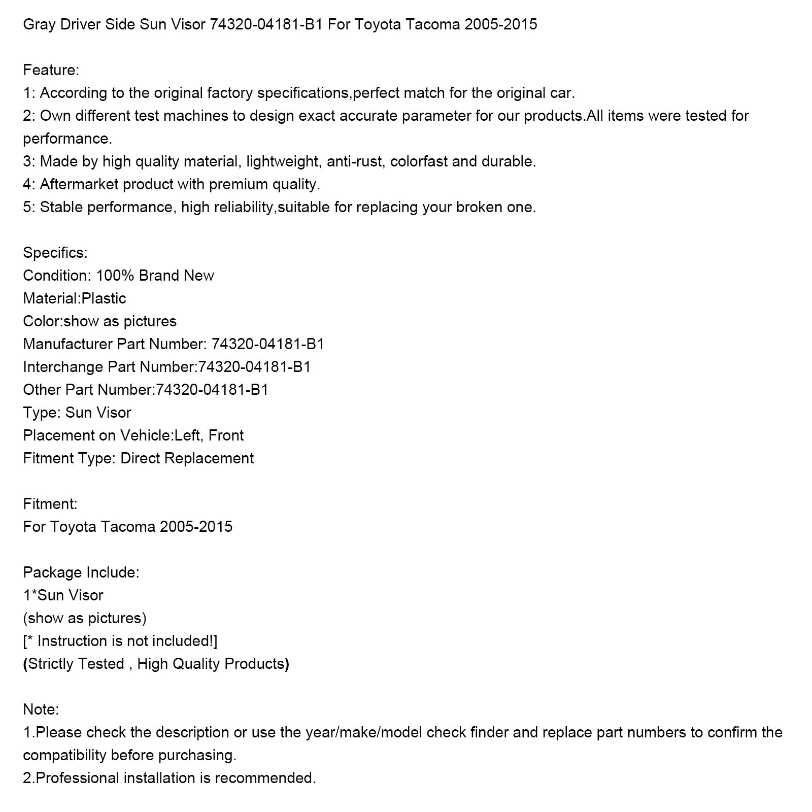 Sivi sivi sonci na levi strani za Toyota Tacoma 2005-2015 74320-04181-B1