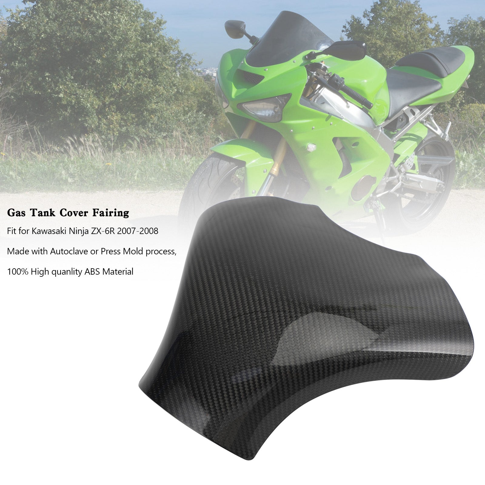 2007-2008 Kawasaki Ninja ZX-6R Protector de carenado de panel de cubierta de tanque de gasolina de carbono