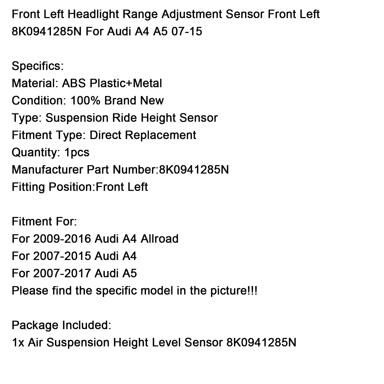 Instelling van het bereik van de voorkant links koplampen 8K0941285N voor Audi A4 2007-2015