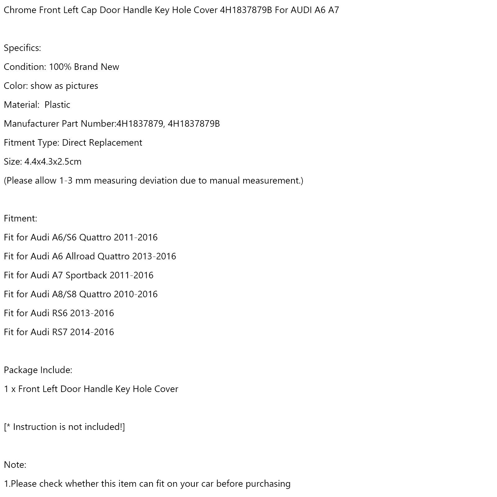 Levi pokrov luknje za luknjo za čelno kromiranje za Audi A6 A7