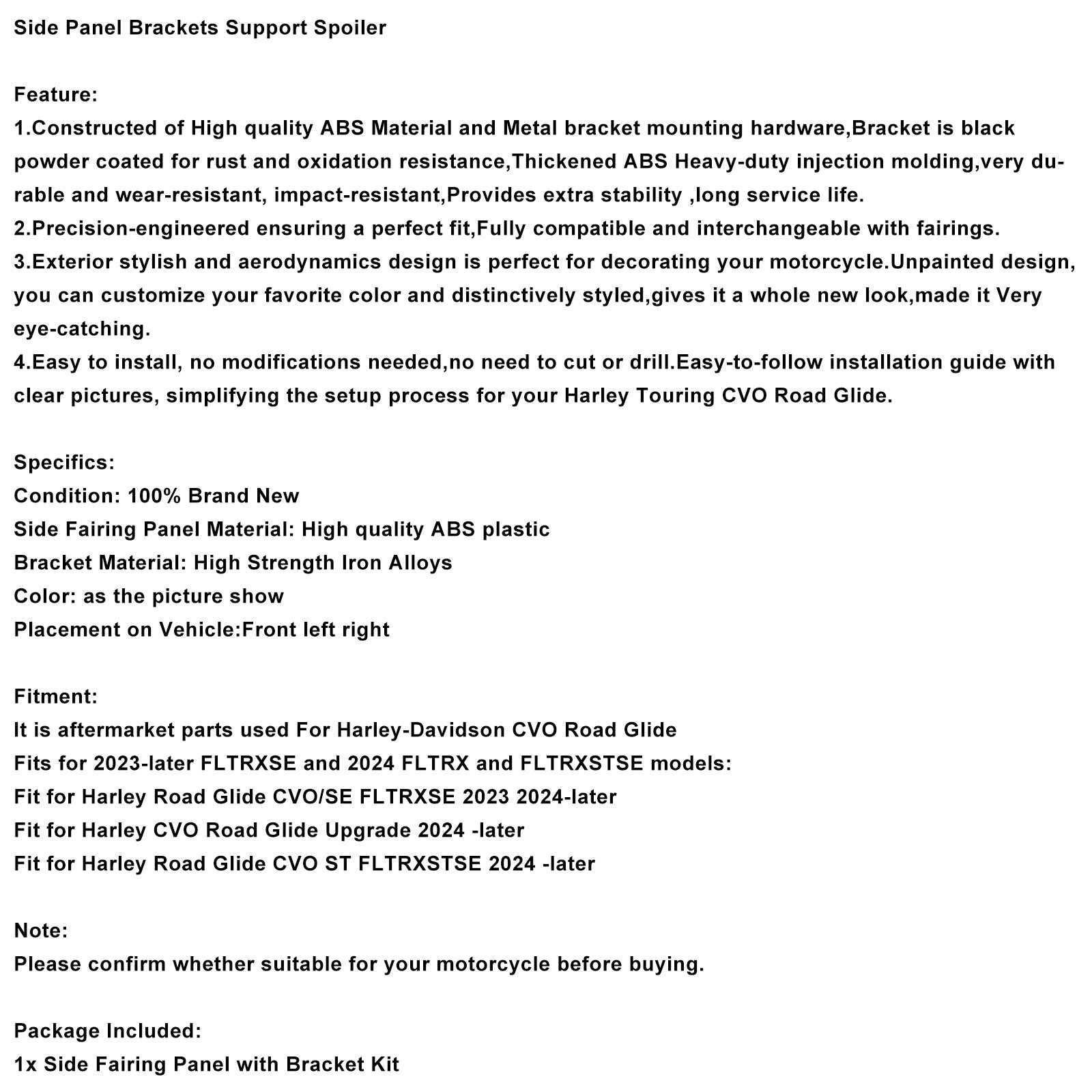 Staffe del pannello laterale per modelli FLTRXSE 2023 e FLTRX 2024 e FLTRXSTSE, staffa spoiler