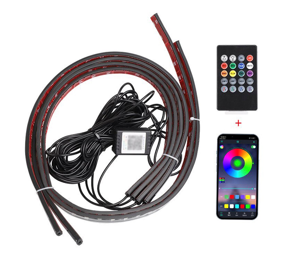 Juego de 4 luces LED para chasis, con iluminación d'Ambiente de fantasía, app y control remoto, 90 x 2 x 120 x 2 x 100 mm