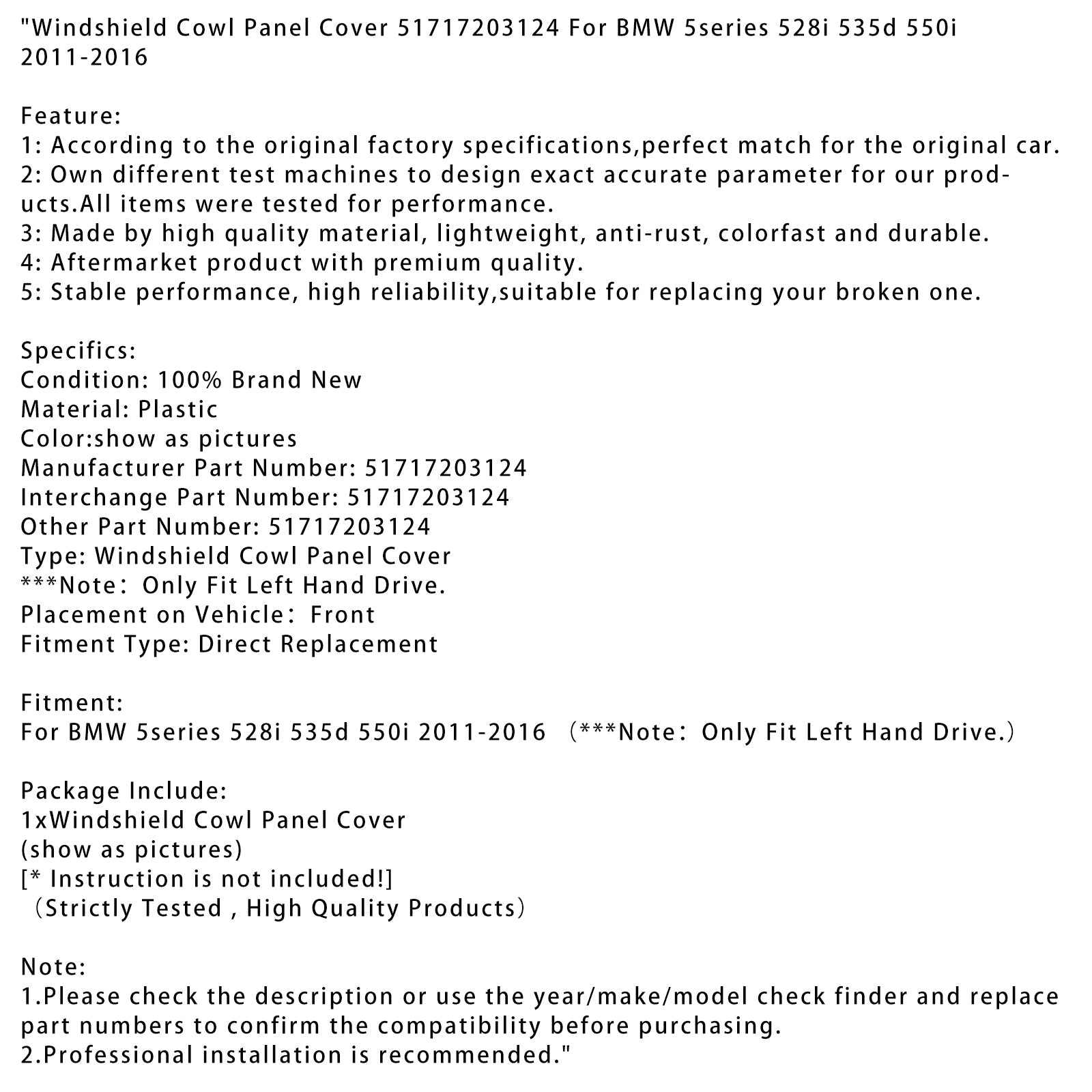 Plošča za vetrobransko steklo 5171717203124 za BMW 5 528I 535D 550I 2011-2016