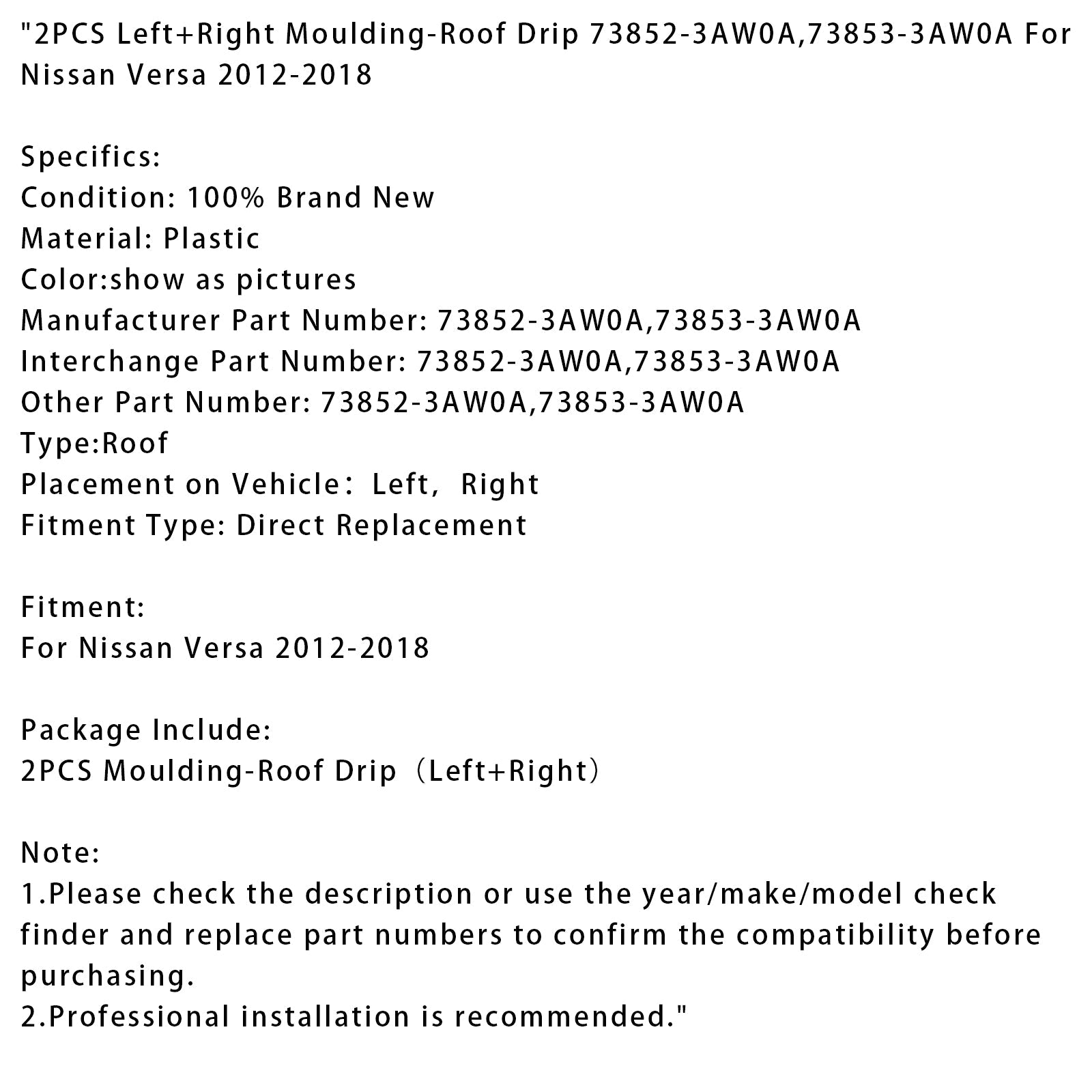 Daklijsten voor Nissan Versa 2012-2018 (2 stuks) 73852-3AW0A, 73853-3AW0HEEFT