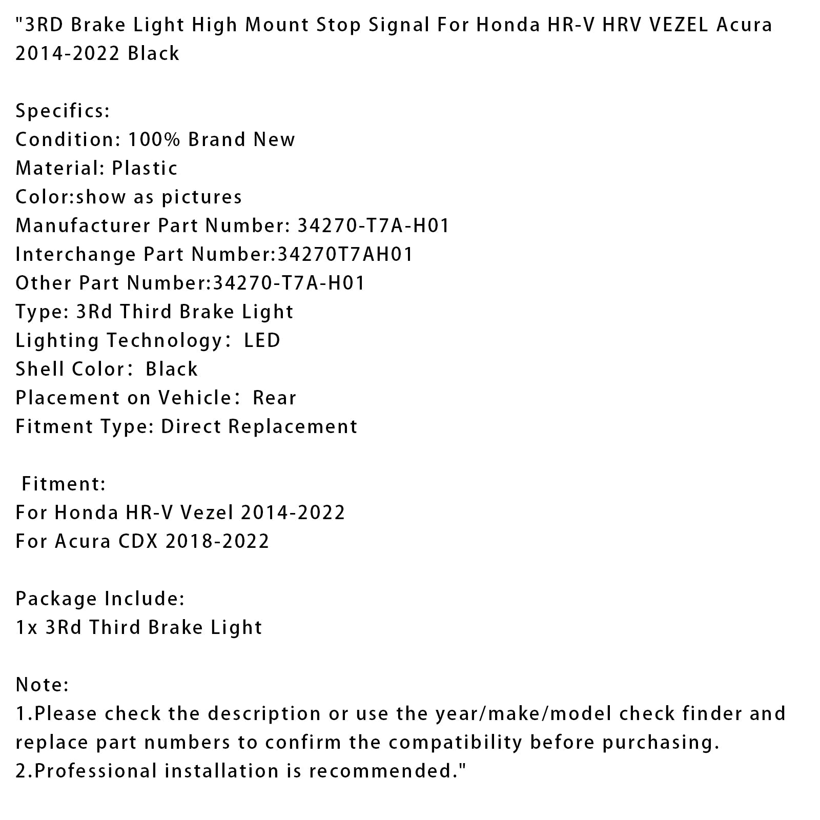Terzo Stop Fire per Honda HR-V, HRV, Vezel, Acura (2014-2022)