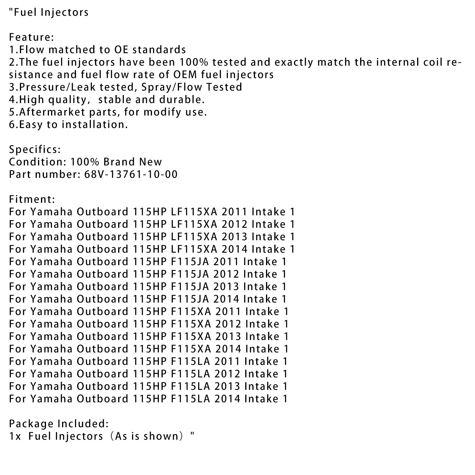 Wtryskiwacz paliwa 68V-13761-10-00 dla silnika zaburtowego Yamaha 115 KM F115JA F115LA 11-14