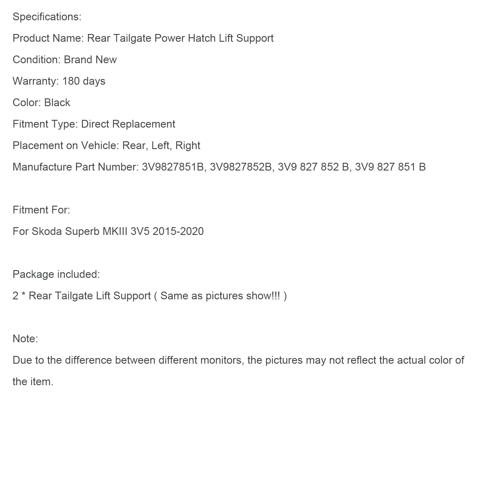 2 szt. Elektryczne rozpórki gazowe tylnej klapy 3V9827851B dla Skoda Superb III 3V5 3V9827852B