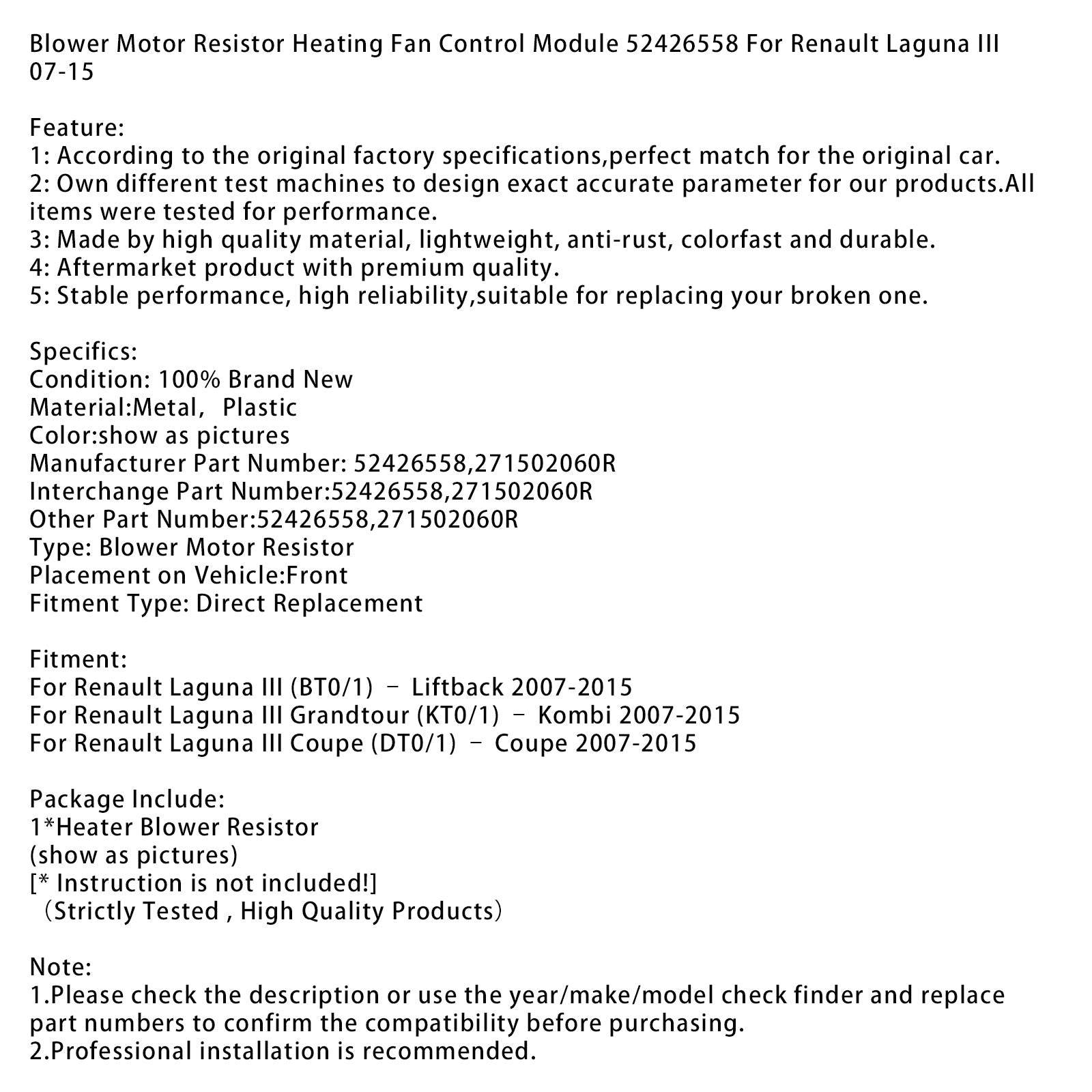 Modulo di controllo ventola riscaldatore e resistenza motore ventilatore 52426558 per Renault 07-15