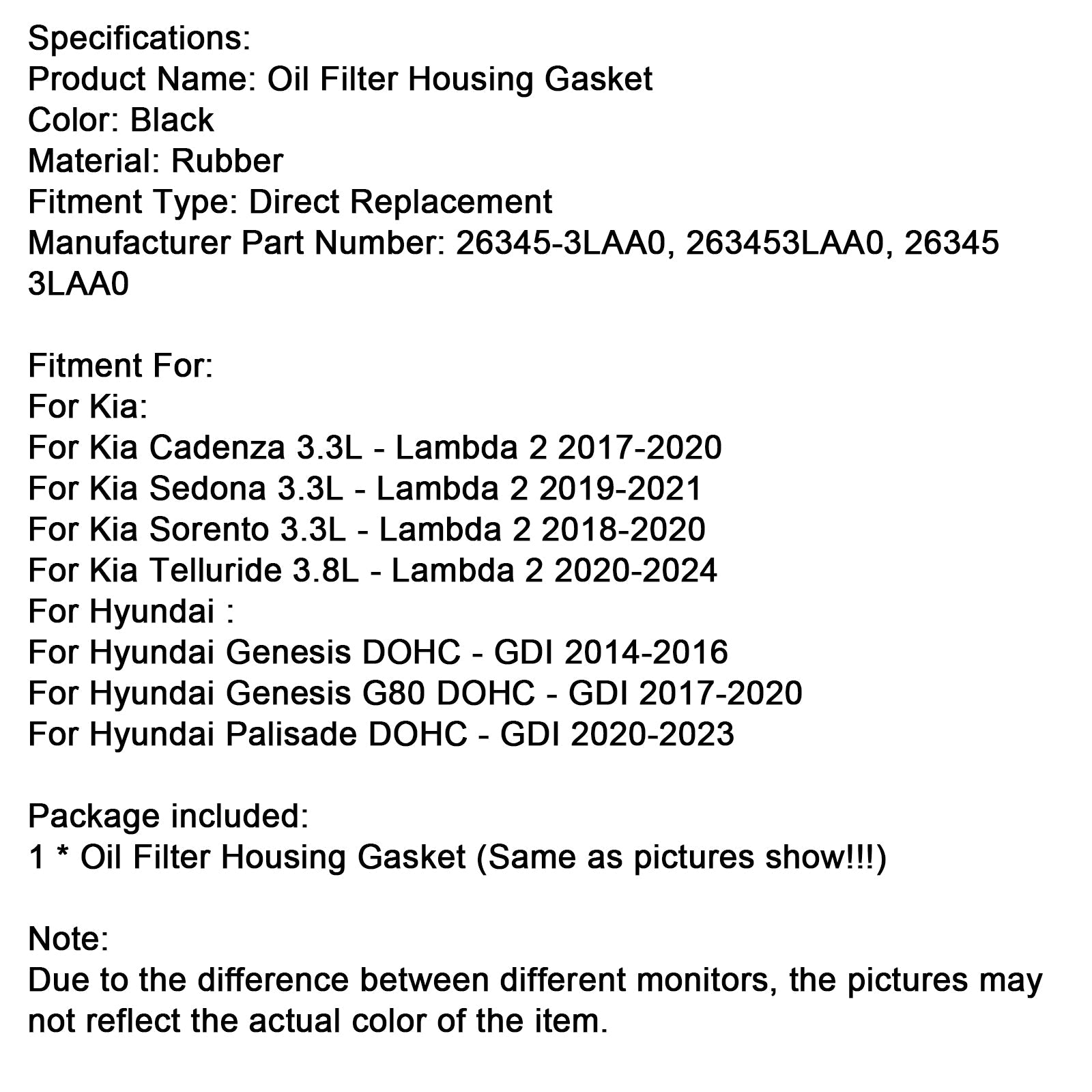 26345-3LAA0 Custodia per filtro dell'olio motore per Kia Sorento 3.3L 2018-2020