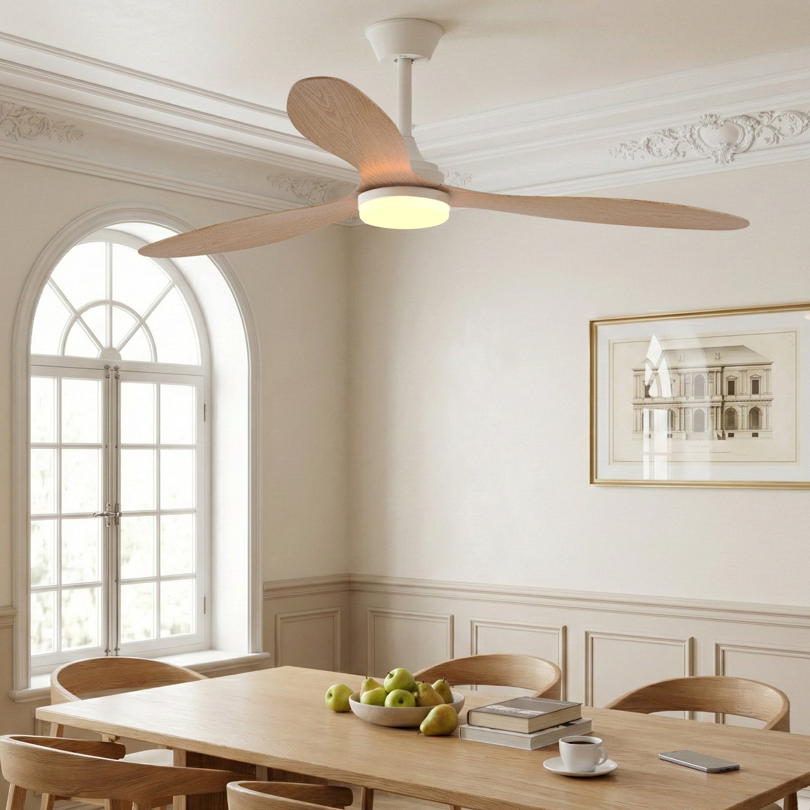 Noir-Blanc 6 vitesses Ventilateur moderne 52" avec lumière télécommande