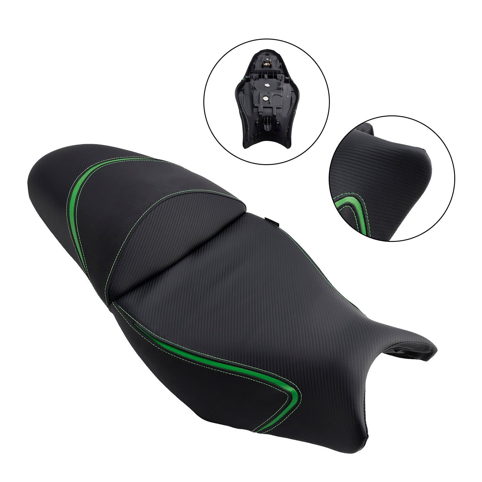 Selle pilote/passager complète coussinée verte pour Kawasaki Versys 650 2022-2024