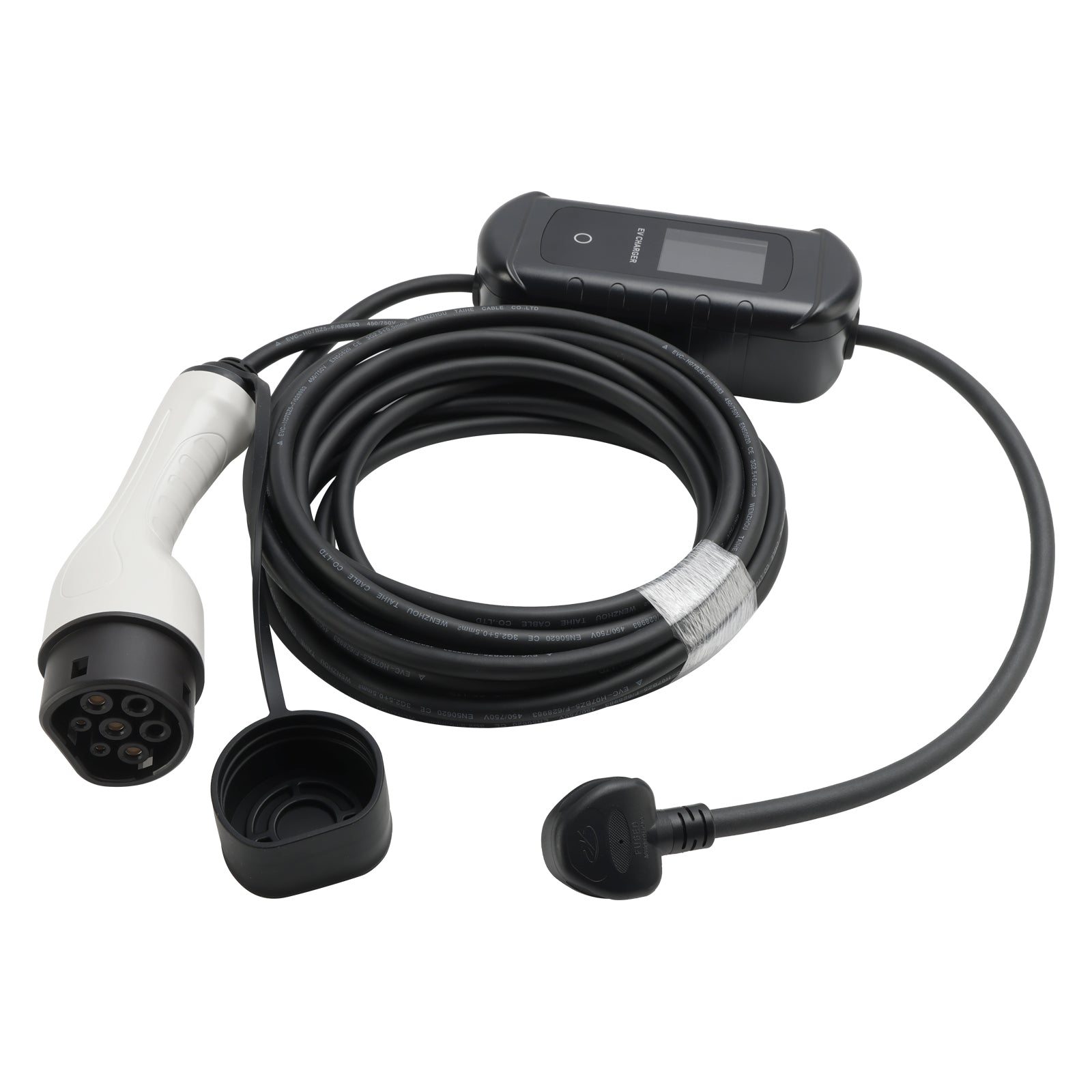 Type 2 draagbare EV-oplader, 10 meter kabel, 3-polige UK-stekker, 13 A verstelbaar