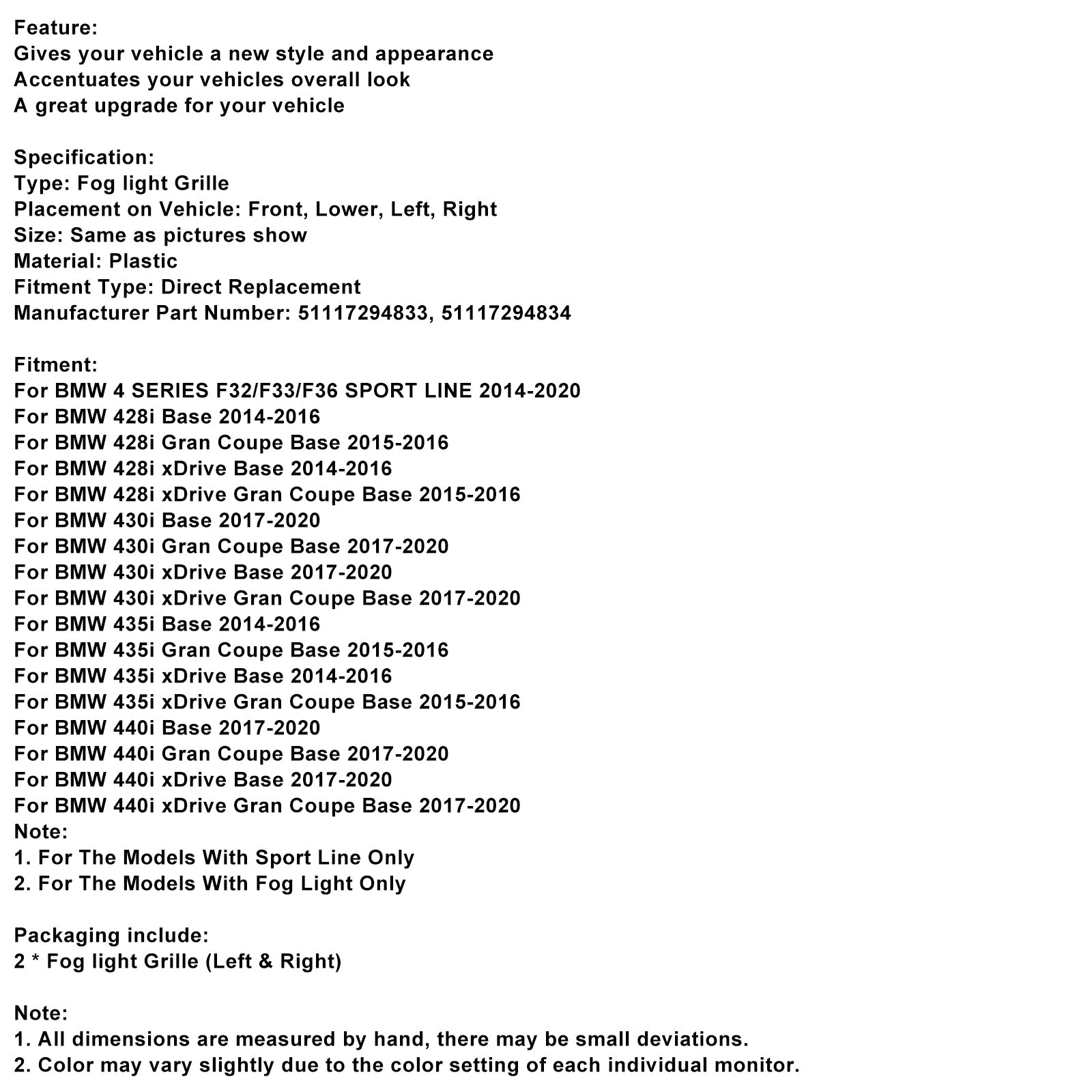 Przeciwko budowlanej osłonie latarni morskiej przed częściowo otwartym 51117294831 dla BMW F32 F33 F36 418D