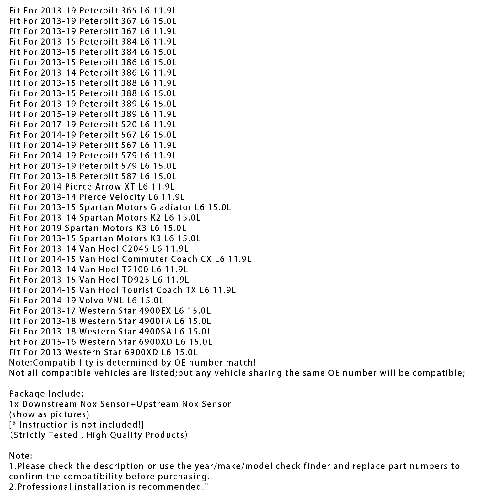 NOx-sensorkit voor Peterbilt 567 L6 15.0L (2014-2019) : 5WK96740B, 5WK96741B, 4326874