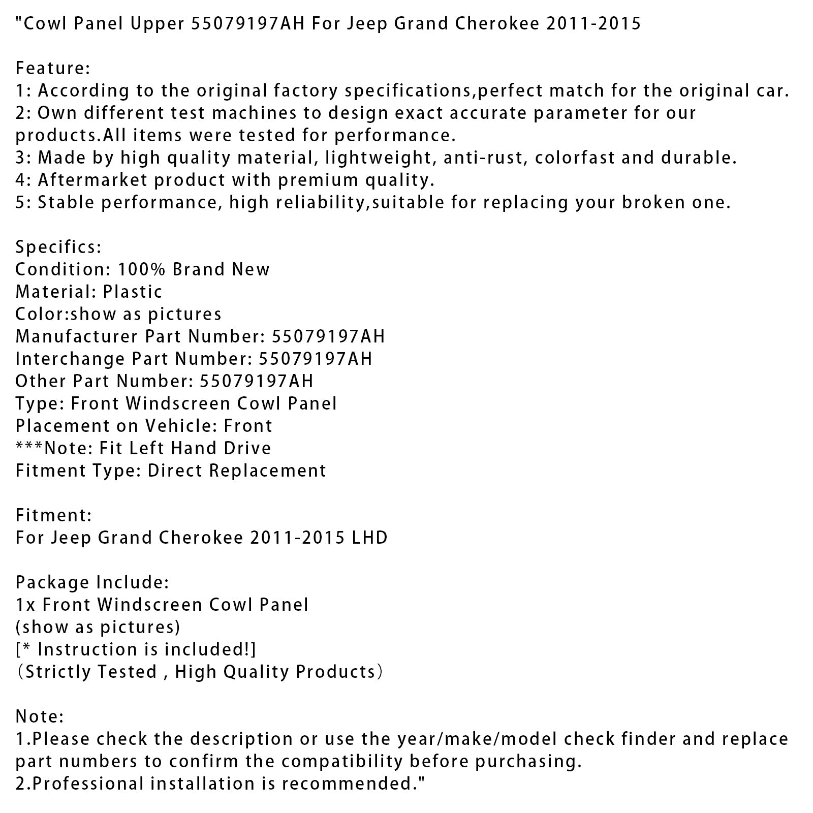 Jeep Grand Cherokee Superight Chaub Panel 2011-2015 55079197Ah