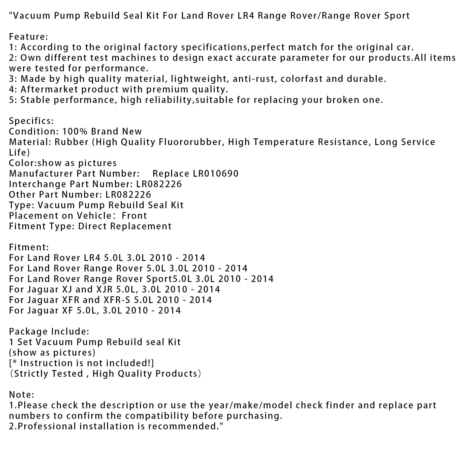 Kit de juntas de bomba de vacío para Land Rover LR4 Range Rover/Range Rover Sport