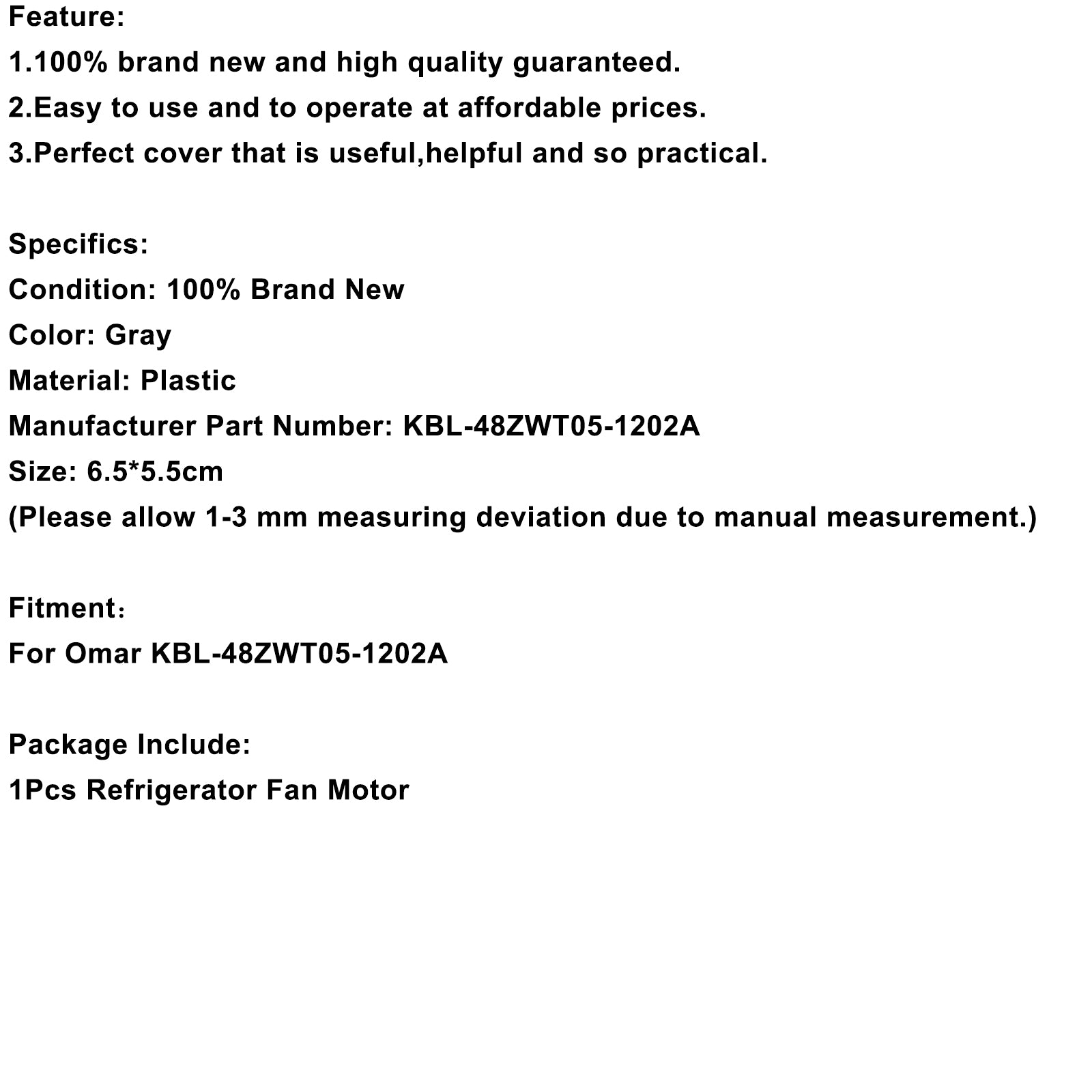 DC 12V jääkaapin jäähdyttimen tuulettimen moottori Omar KBL-48ZWT05-1202A