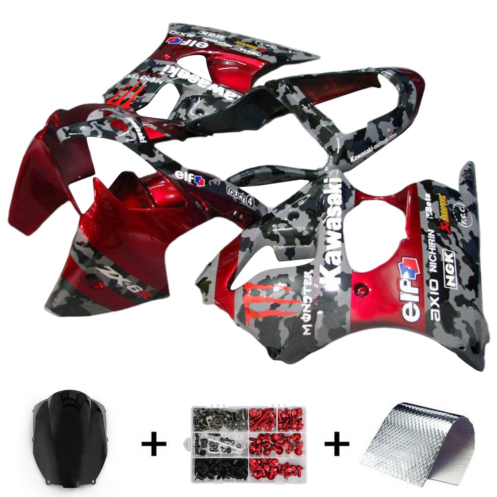 2000-2002 Kawasaki ZX6R 636, 2005-2008 ZZR600 komplet za karoserijo vbrizgavanja