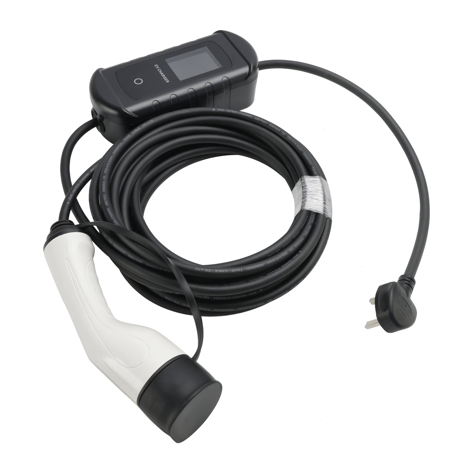 Type 2 draagbare EV-oplader, 10 meter kabel, 3-polige UK-stekker, 13 A verstelbaar