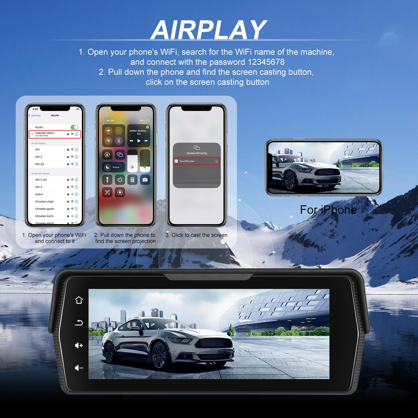 Écran sans fil PND de 6,86 pouces pour motos, compatible avec CarPlay et Android Auto