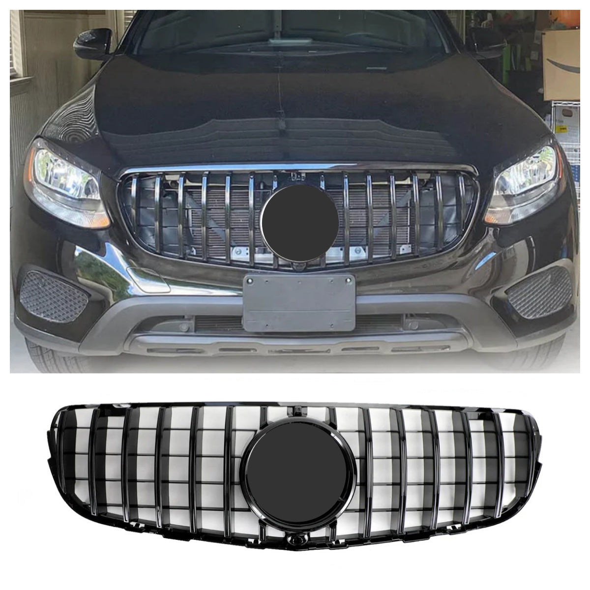 Mercedes Benz GLC Classe W253/X253 2015-2019 Grille de pare-chocs avant noir brillant avec caméra de recul