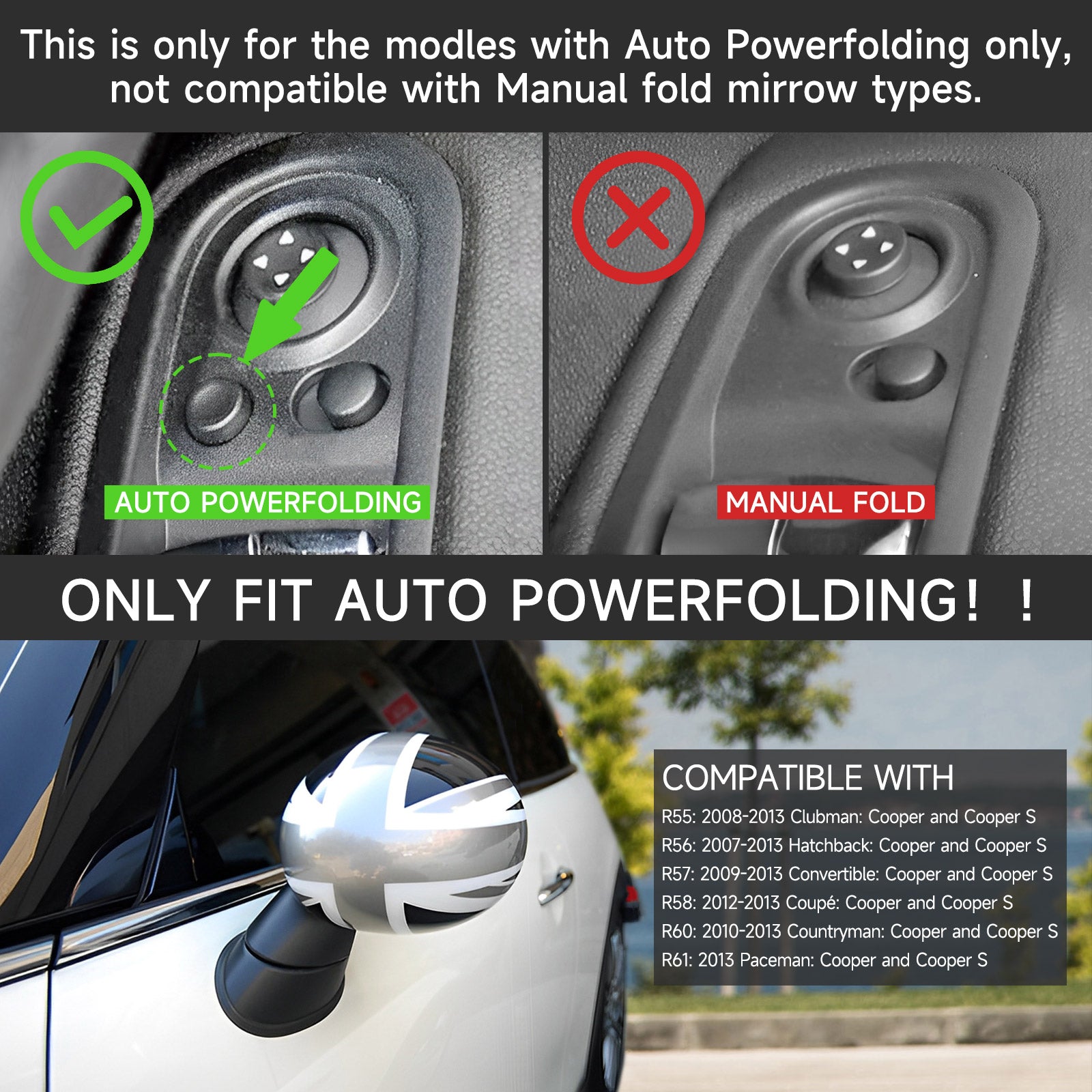 2x Union Jack Wing Lustro dla mini Cooper R55/R56/R60 MURROR