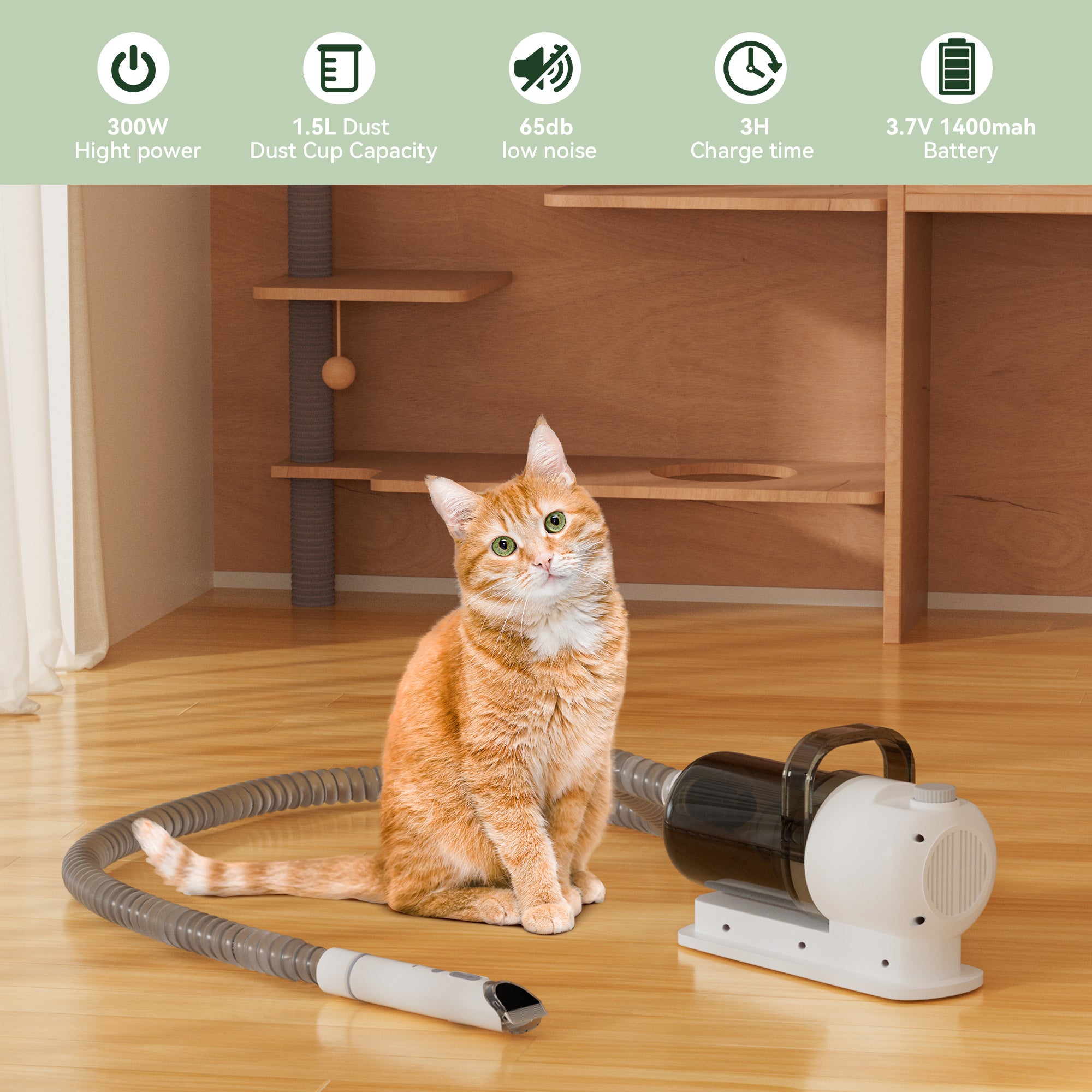 Zestaw do pielęgnacji 5 w 1 ze zintegrowanym odkurzaczem - Maszynka do strzyżenia zapobiegająca kłaczeniu i szczotką z przyssawką dla psów i kotów - Zbiornik 1,5 l