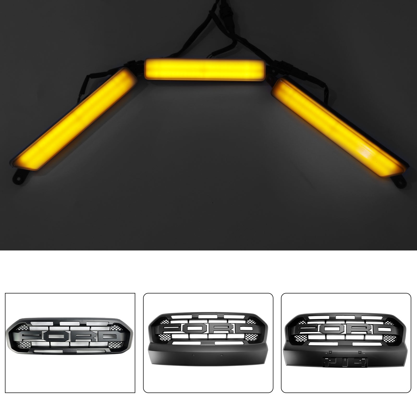 Calandre de pare-chocs avant avec éclairage LED pour Ford Ranger 2015-2023 T7 T8